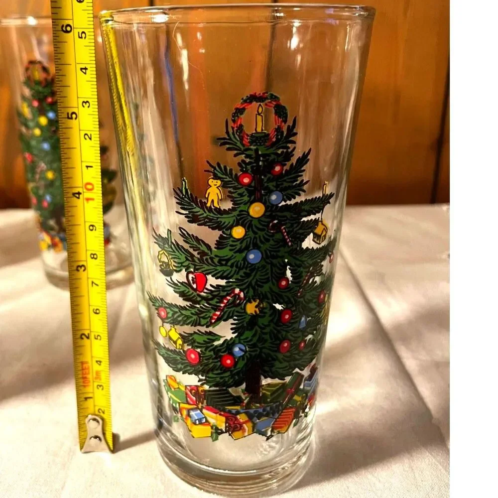Holiday highball glass, vintage KIG Indonesia Christmas tree